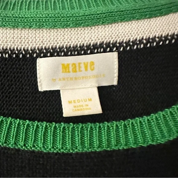 Maeve Anthropologie Striped Boat Neck Sweater Black Cream Green Size Medium - Picture 3 of 7